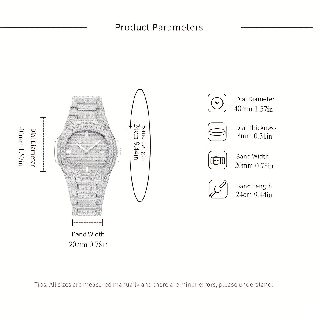 1pc Popular Hip Hop Full Artif - Minimalist Thin Watch review and price