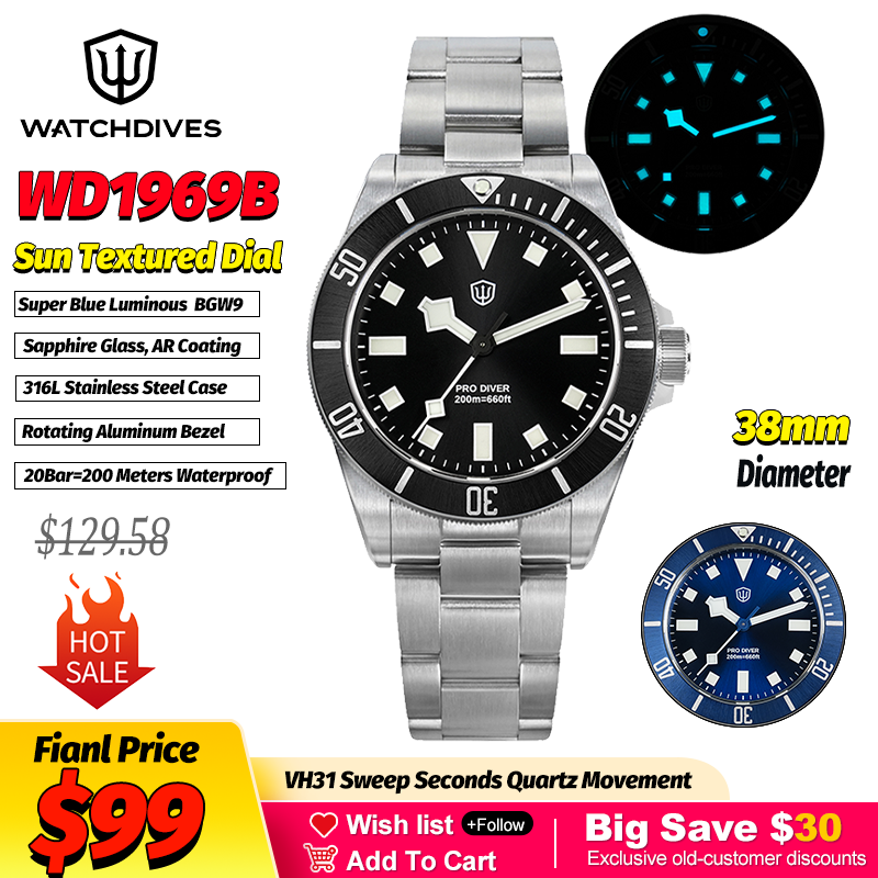 Watchdives WD1969 Sun Textured - Smartwatch Luxury Watches review and price