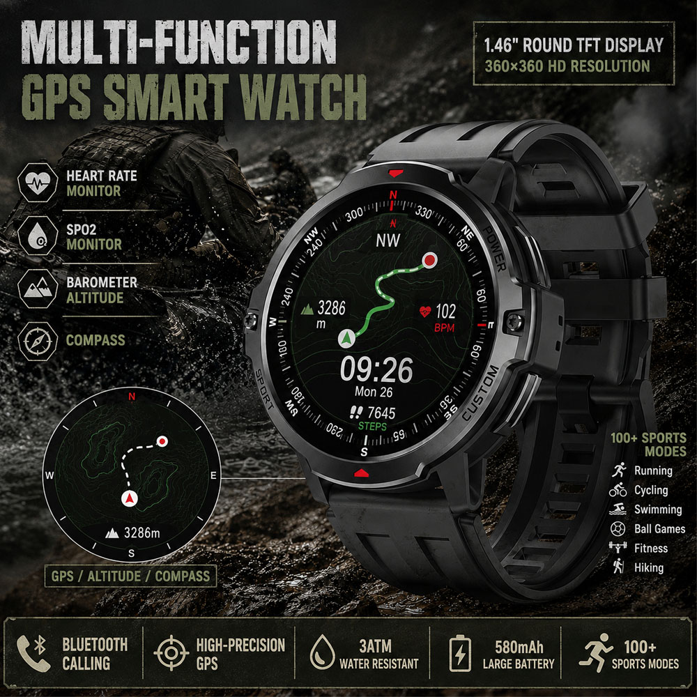 NEW 1.46 Inches Military GPS S - Smartwatch Timex Watches For Women review and price